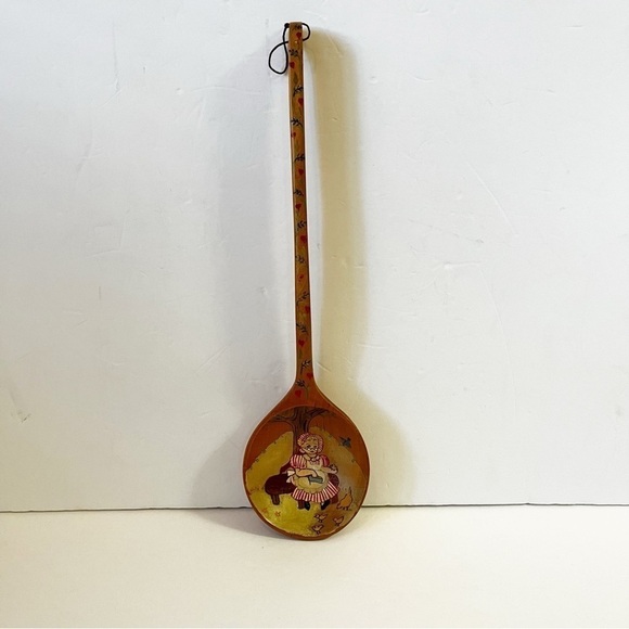 Norwegian Folk Art Hand-Painted Wooden Spoon Girl Bonnet Tree Chicks Signed - Picture 3 of 16